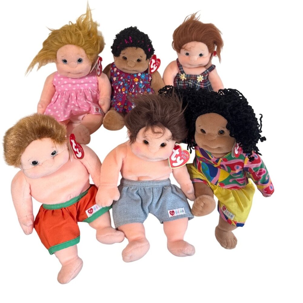 Ty Beanie Kids Dolls Lot Of 6 Mixed Clothing & Hairstyles Plush Toys